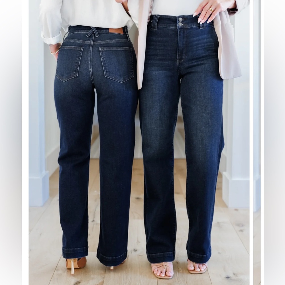 Judy Blue Long Inseam "The Everly" Trouser Dark Wash Trouser Wide Leg Jeans NWT